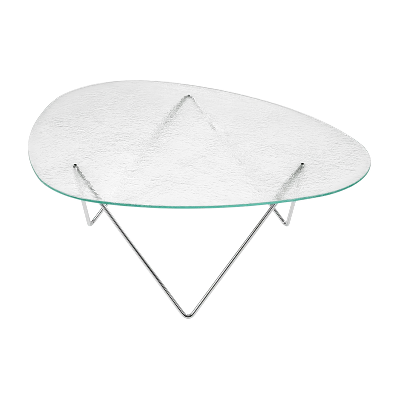 Table basse en verre structuré transparent et acier chromé 106cm Pedrera - Gubi