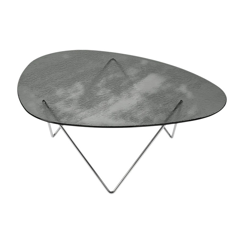 Table basse en verre structuré fumé et acier chromé 106cm Pedrera - Gubi