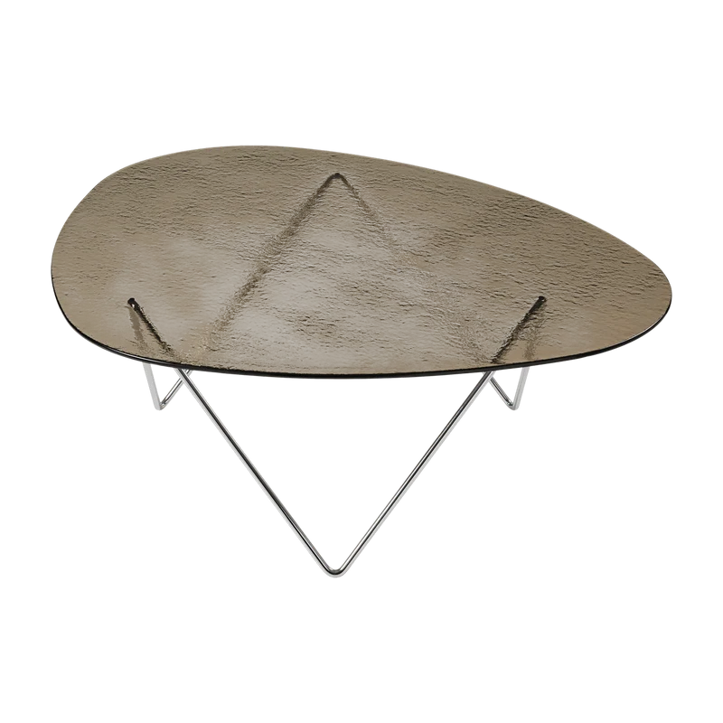 Table basse en verre structuré bronze et acier chromé 106cm Pedrera - Gubi