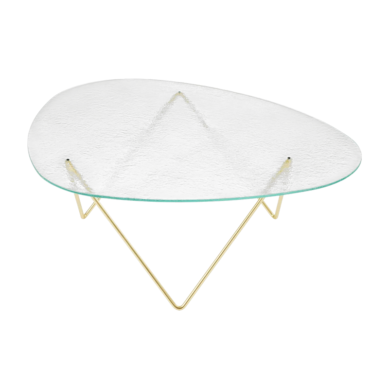Table basse en verre structuré transparent et laiton 106cm Pedrera - Gubi