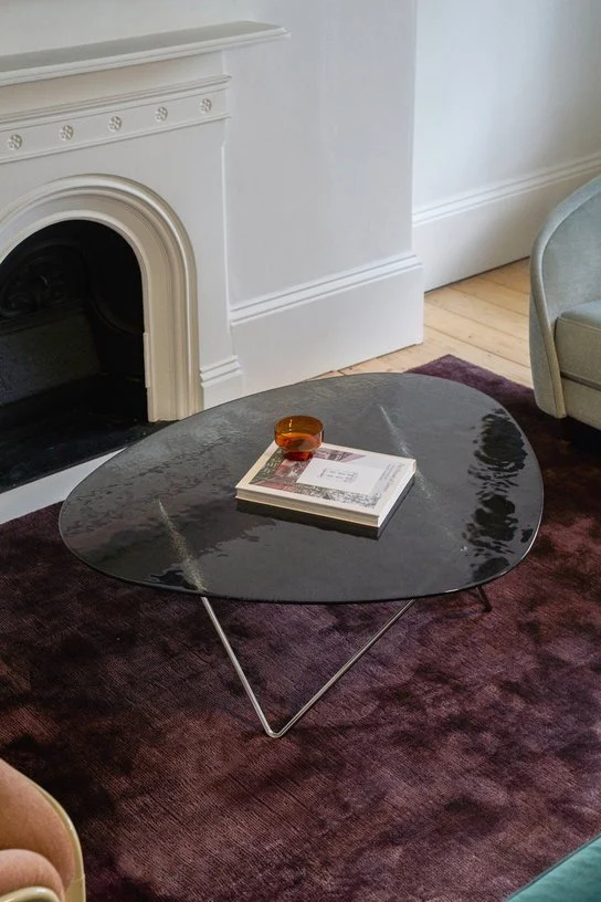 Table basse en verre structuré transparent et laiton 106cm Pedrera - Gubi