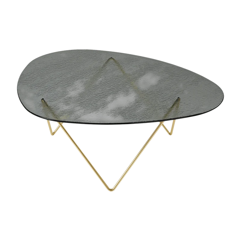 Table basse en verre structuré fumé et laiton 106cm Pedrera - Gubi