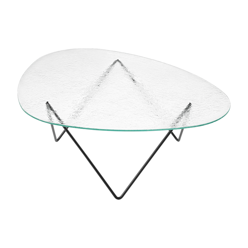 Table basse en verre structuré transparent et acier noir mat 106cm Pedrera - Gubi