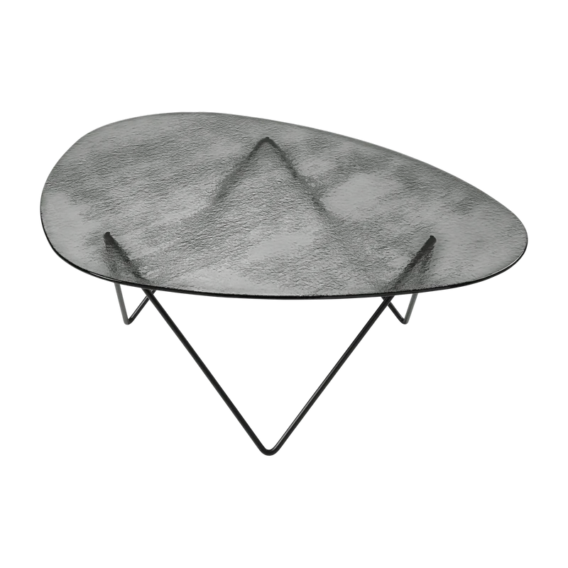 Table basse en verre structuré fumé et acier noir mat 106cm Pedrera - Gubi