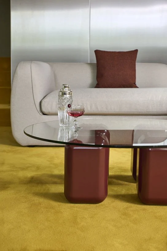 Table basse ronde en verre et bois rouge 100x31,5cm - Fest Amsterdam