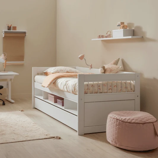Lifetime Kidsrooms Tagesbett mit Regal und Bettschublade – Breeze Weiss