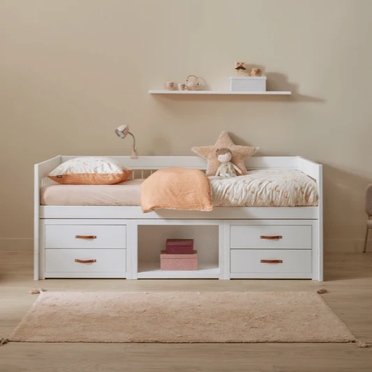 Lifetime Kidsrooms Tagesbett mit Regalen und Schubladen - Breeze Weiss