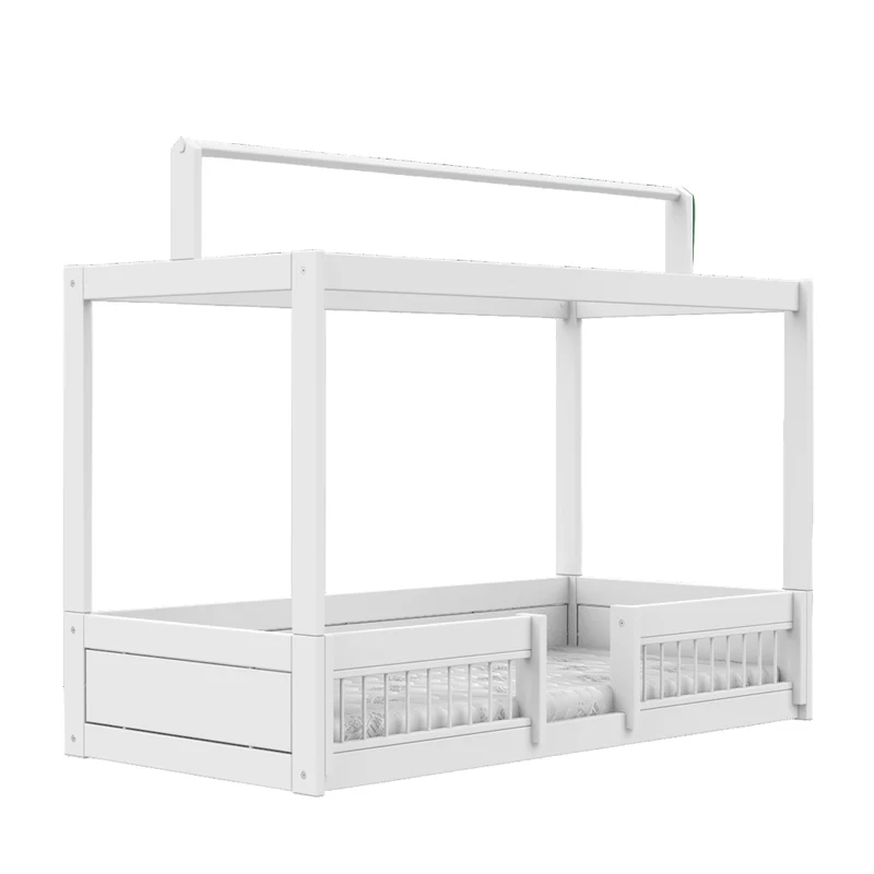 Lifetime Kidsrooms Montessori Bodenbett mit Gestell für Stoffdach und Bettfronten Weiss