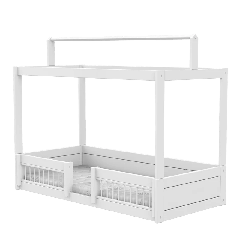 Lifetime Kidsrooms Montessori Bodenbett mit Gestell für Stoffdach und Bettfronten Weiss