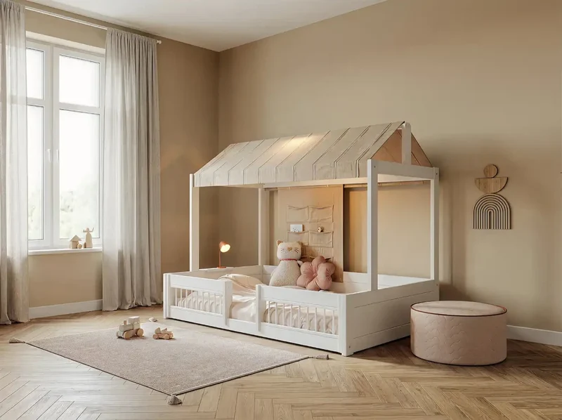 Lifetime Kidsrooms Montessori Bodenbett 120 mit Gestell für Stoffdach Weiss