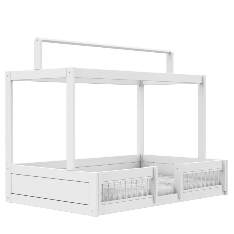 Lifetime Kidsrooms Montessori Bodenbett 120 mit Gestell für Stoffdach Weiss