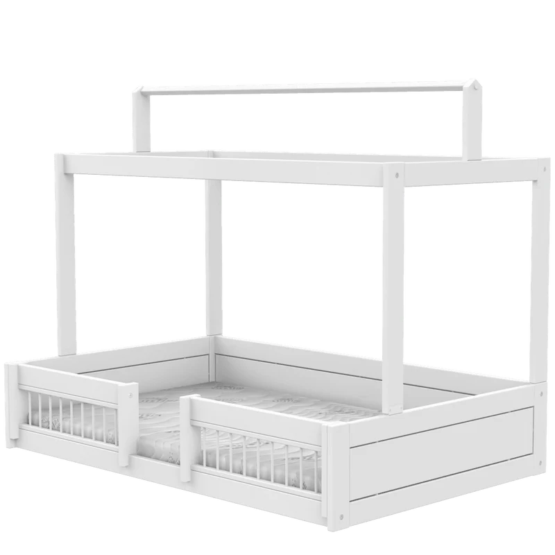 Lifetime Kidsrooms Montessori Bodenbett 120 mit Gestell für Stoffdach Weiss