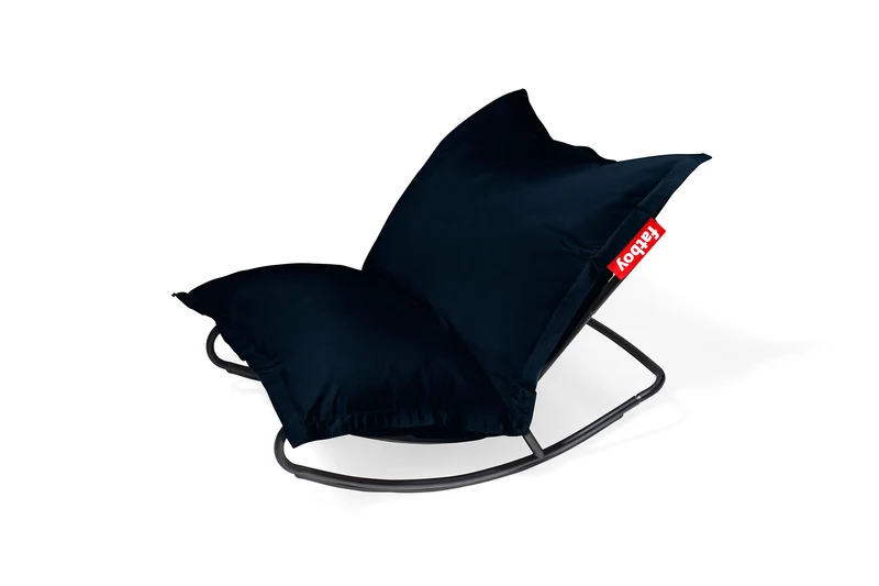 Fauteuil à bascule extérieur en métal noir avec coussin bleu marine Rock'n Roll Combi - Fatboy