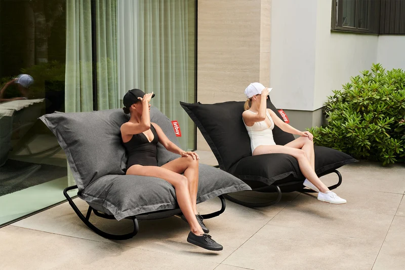 Fauteuil à bascule extérieur en métal noir avec coussin gris Rock 'n Roll Combi - Fatboy