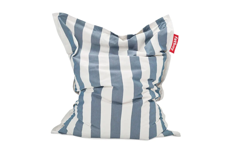Fauteuil à bascule extérieur en métal noir avec coussin rayé bleu océan Rock 'n Roll Combi - Fatboy