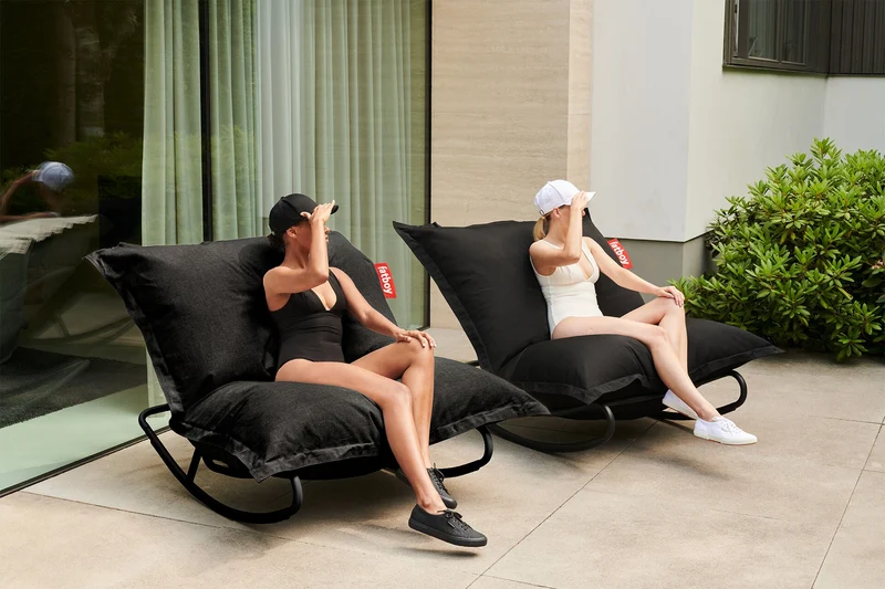 Fauteuil à bascule extérieur en métal noir avec coussin gris orage Rock 'n Roll Combi - Fatboy