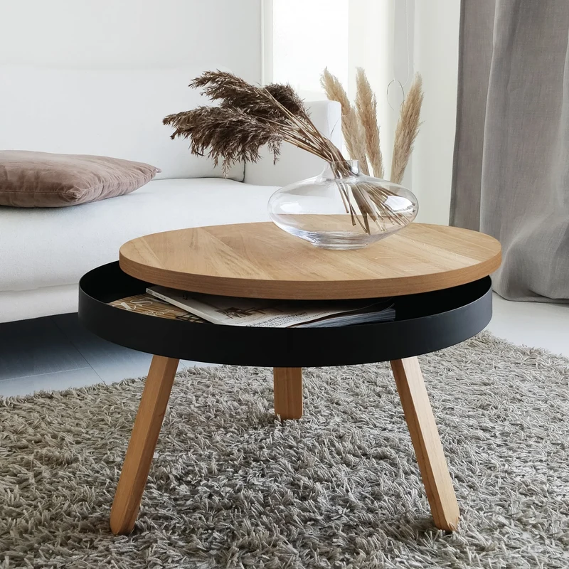 Table basse en chêne et noire 62 cm Batea - Woodendot