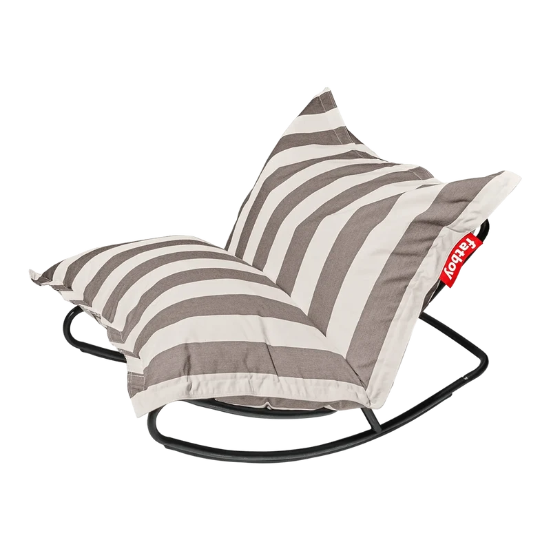 Fauteuil à bascule extérieur en métal noir avec coussin rayé marron cacao crème Rock 'n Roll Combi - Fatboy