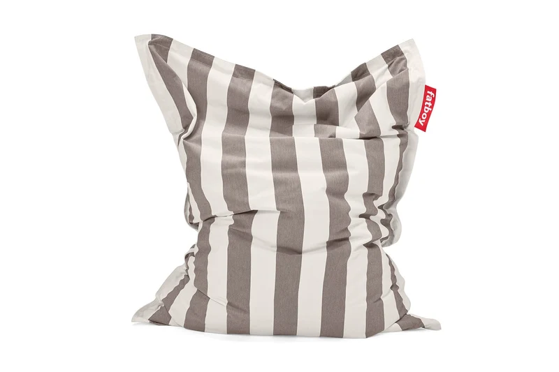 Fauteuil à bascule extérieur en métal noir avec coussin rayé marron cacao crème Rock 'n Roll Combi - Fatboy