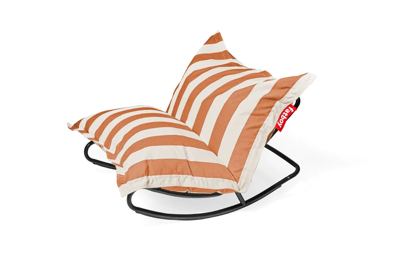 Fauteuil à bascule extérieur en métal noir avec coussin rayé orange crème Rock 'n Roll Combi - Fatboy