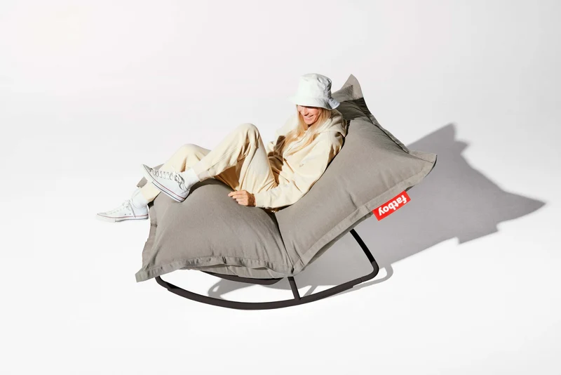 Fauteuil à bascule extérieur en métal noir avec coussin gris taupe Rock 'n Roll Combi - Fatboy