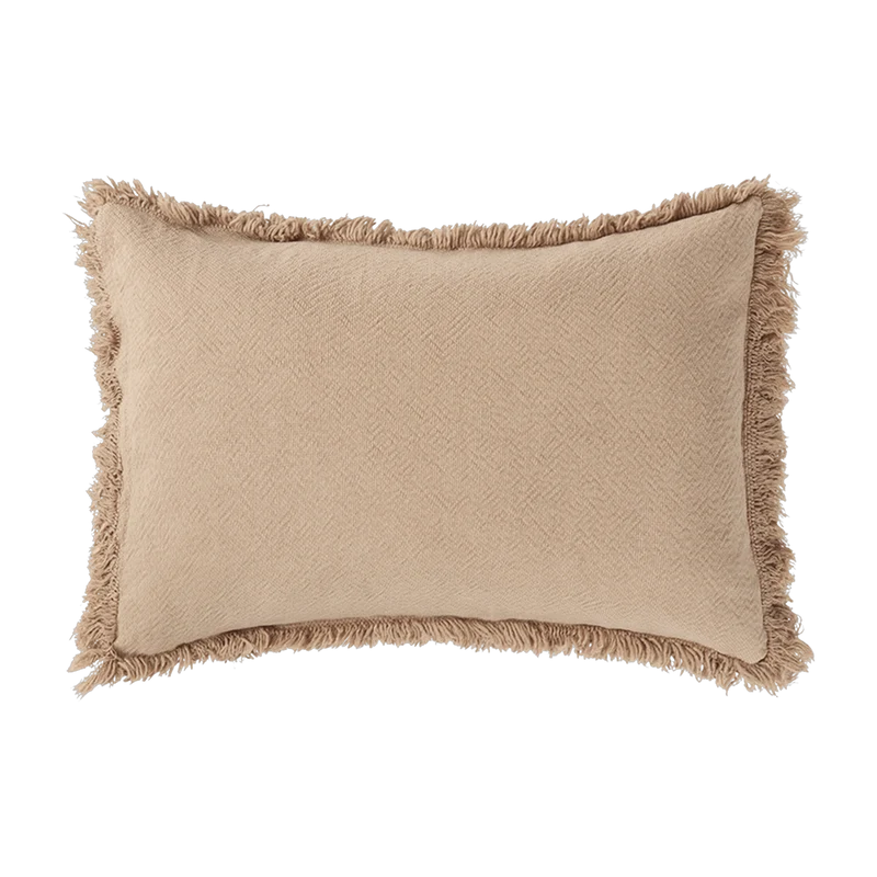 Coussin rectangulaire à franges en coton lavé sésame 45x30cm Landscape - Nobodinoz