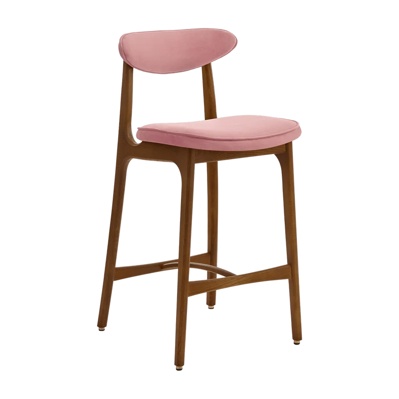 Chaise de bar en tissu velours velvet rose poudré 65cm Ash 03 200-190 - 366 Concept