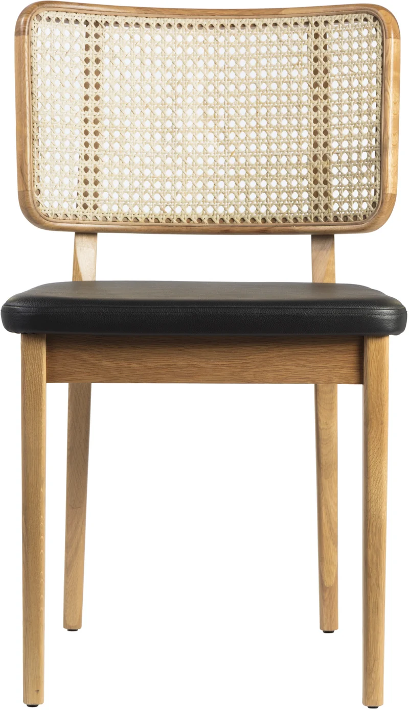 Chaise en chêne naturel et cuir noir Cannage - RED Edition