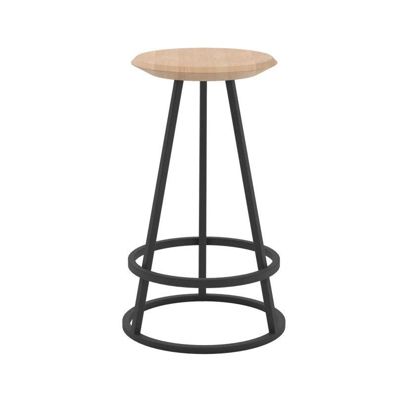 Tabouret rond en frêne naturel et métal gris ardoise 65 cm Gustave - Hartô
