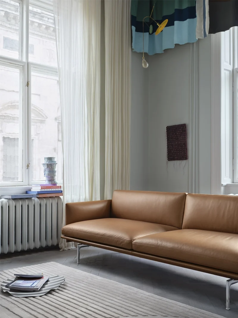 Canapé 3 places en cuir cognac Outline 220 cm - Muuto