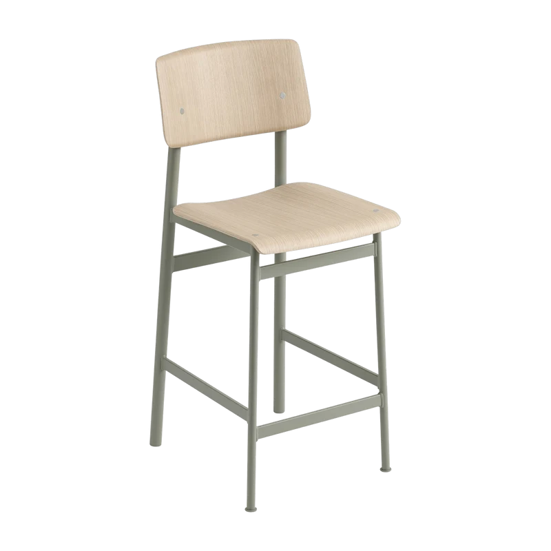 Tabouret de bar en chêne et gris vert 65 cm Loft - Muuto