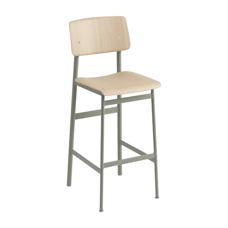 Tabouret de bar en chêne et gris vert 75 cm Loft - Muuto
