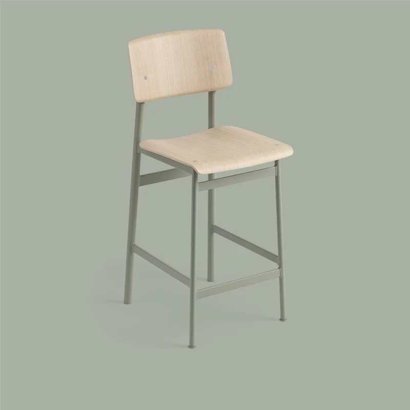 Tabouret de bar en chêne et gris vert 75 cm Loft - Muuto