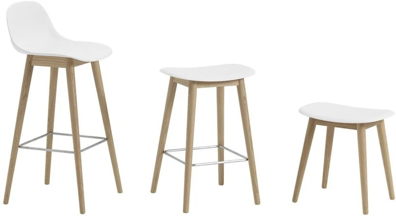 Chaise de bar 65 cm blanche piétement en chêne Fiber - Muuto