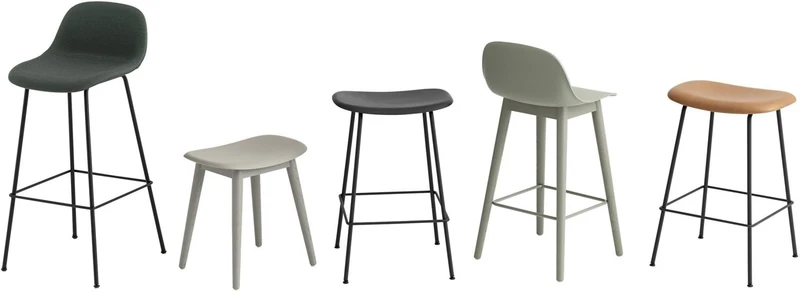 Chaise de bar 65 cm grise piétement tubes Fiber - Muuto
