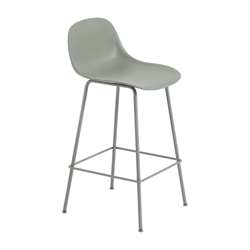 Chaise de bar 65 cm vert gris piétement tubes Fiber - Muuto