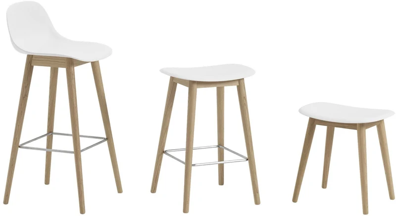 Tabouret de bar 65cm blanc piétement en chêne Fiber - Muuto
