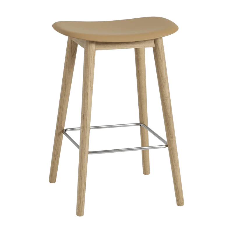 Tabouret de bar ocre piétement en chêne naturel 65 cm Fiber - Muuto