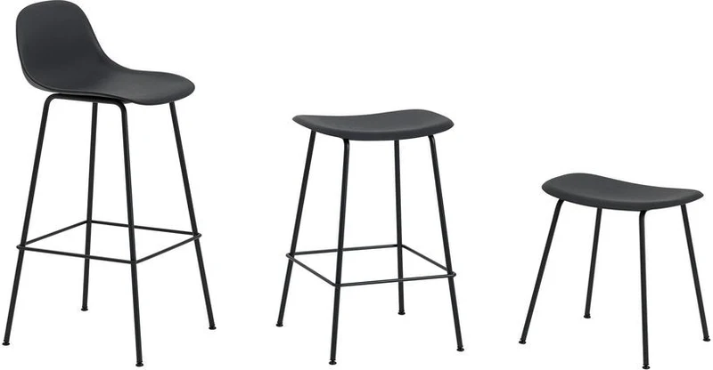 Tabouret de bar 65cm noir piétement tubes Fiber - Muuto