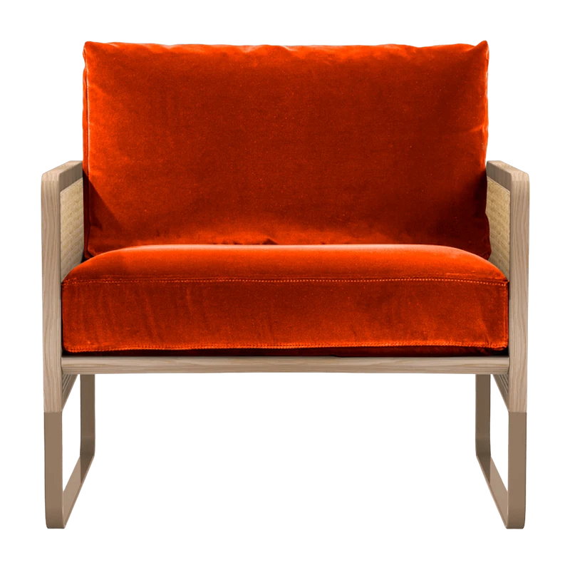Fauteuil en velours orange et en chêne Cannage - RED Edition