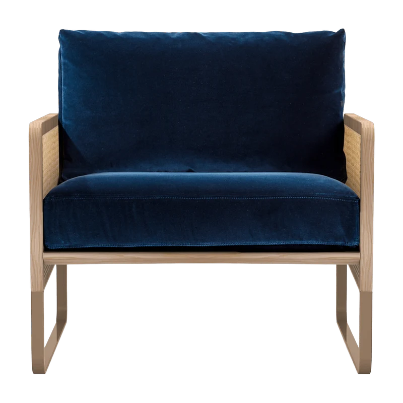 Fauteuil en velours bleu marine et en chêne Cannage - RED Edition