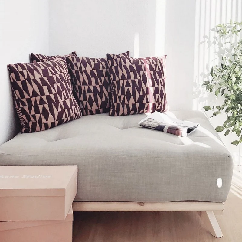 Pouf en pin et tissu lin 100x90x40cm Senza - Karup Design
