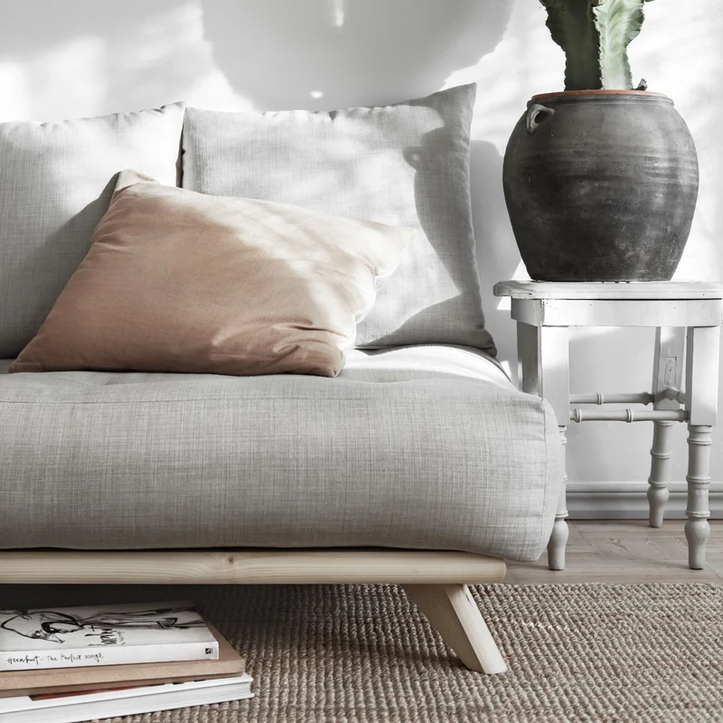 Pouf en pin et tissu écru 100x90x40cm Senza - Karup Design