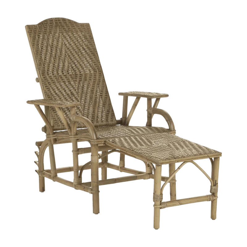 Chaise longue en rotin patiné vieilli Grand-mère - KOK