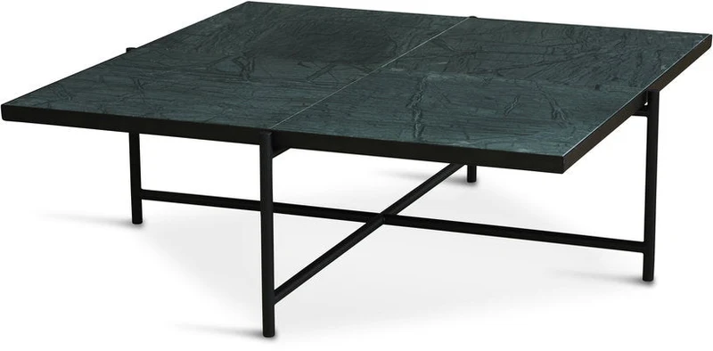 Table basse en marbre vert et piétements noirs Coffee 90 - HANDVÄRK