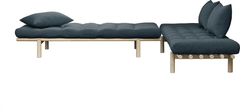 Lit de jour en bois naturel et matelas bleu pétrole Pace - Karup Design