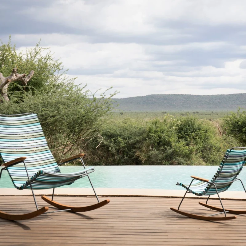 Chaise berçante en métal et plastique bleu pétrole CLICK - Houe