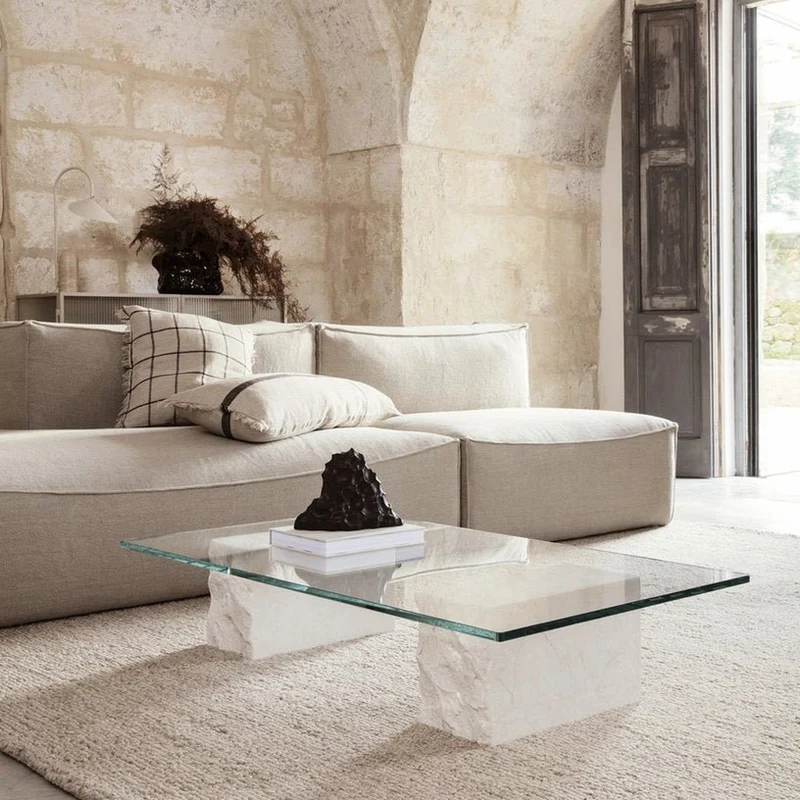 Table basse en marbre et verre Bianco Curia - Ferm Living