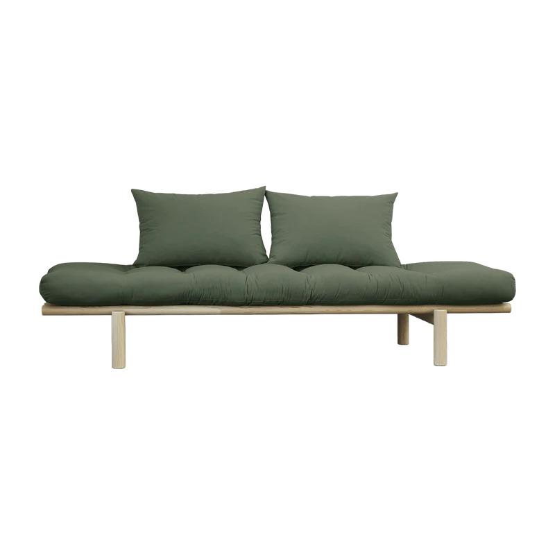 Lit de jour en bois naturel et matelas vert olive Pace - Karup Design