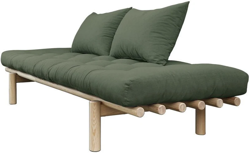 Lit de jour en bois naturel et matelas vert olive Pace - Karup Design